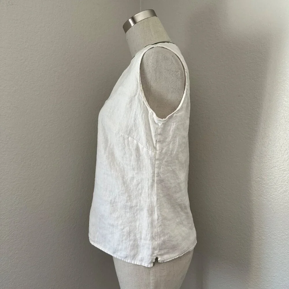 Banana Republic Linen Embroidered Split Neck Sleeveless Lightweight White Sz S - Picture 4 of 10